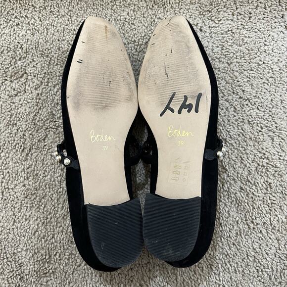 Boden Black Mary Jane Ballet Flats Pearl Strap Suede Size 39 Academia Office - Picture 9 of 9